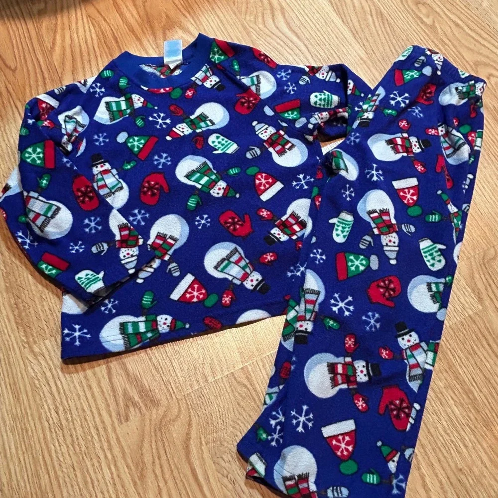 The Children's Place Boys Fleece Pajama Set Blue Snowman Winter Size 4 XS